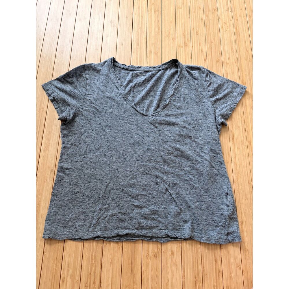 Madewell Women's Medium Gray V-Neck Short Sleeve Top
